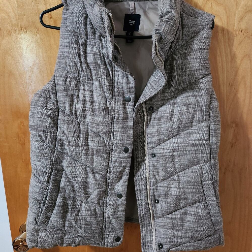 Gap Gray Tweed Puffer Vest Jacket Size Medium